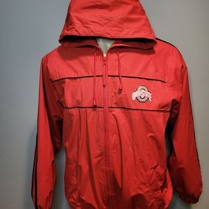 Ohio State Buckeyes Polyvinyl Hooded Zippered Jacket Size Medium